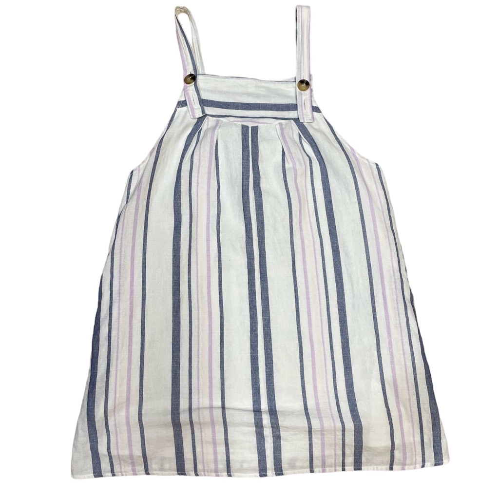 Francesca’s 100% Cotton Farmer Country Striped Overall Button Mini Dress (Size S